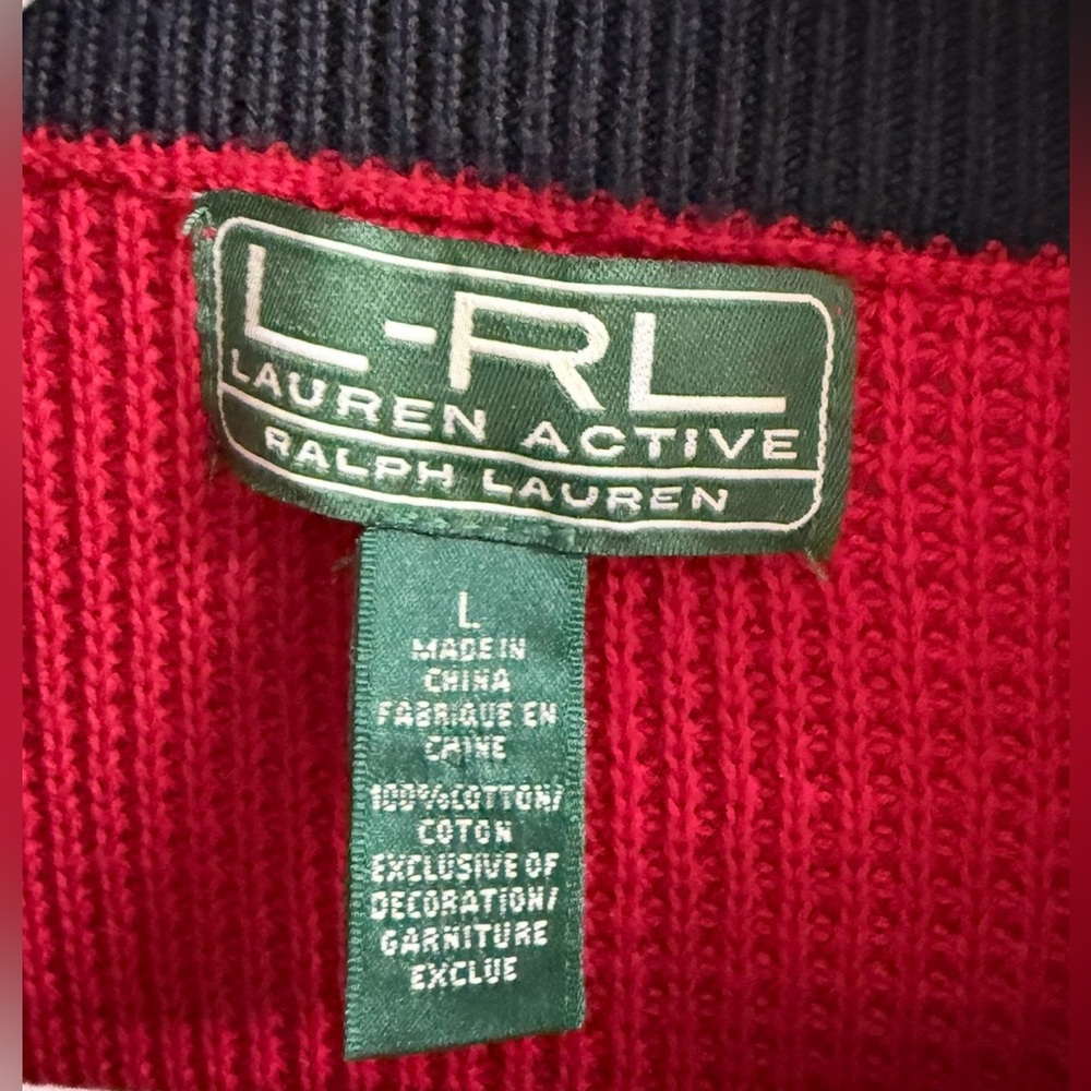 VINTAGE L-RL LAUREN ACTIVE RALPH LAUREN RED KNIT FULL ZIP MOCK NECK SWEATER SZ:L - Picture 6 of 10
